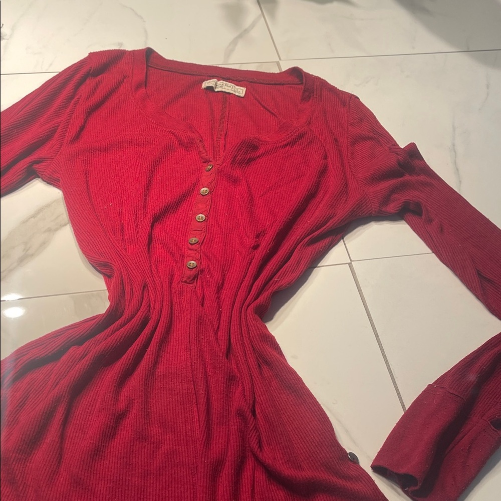 Abercrombie and Fitch Red Button-Up Ribbed Top
